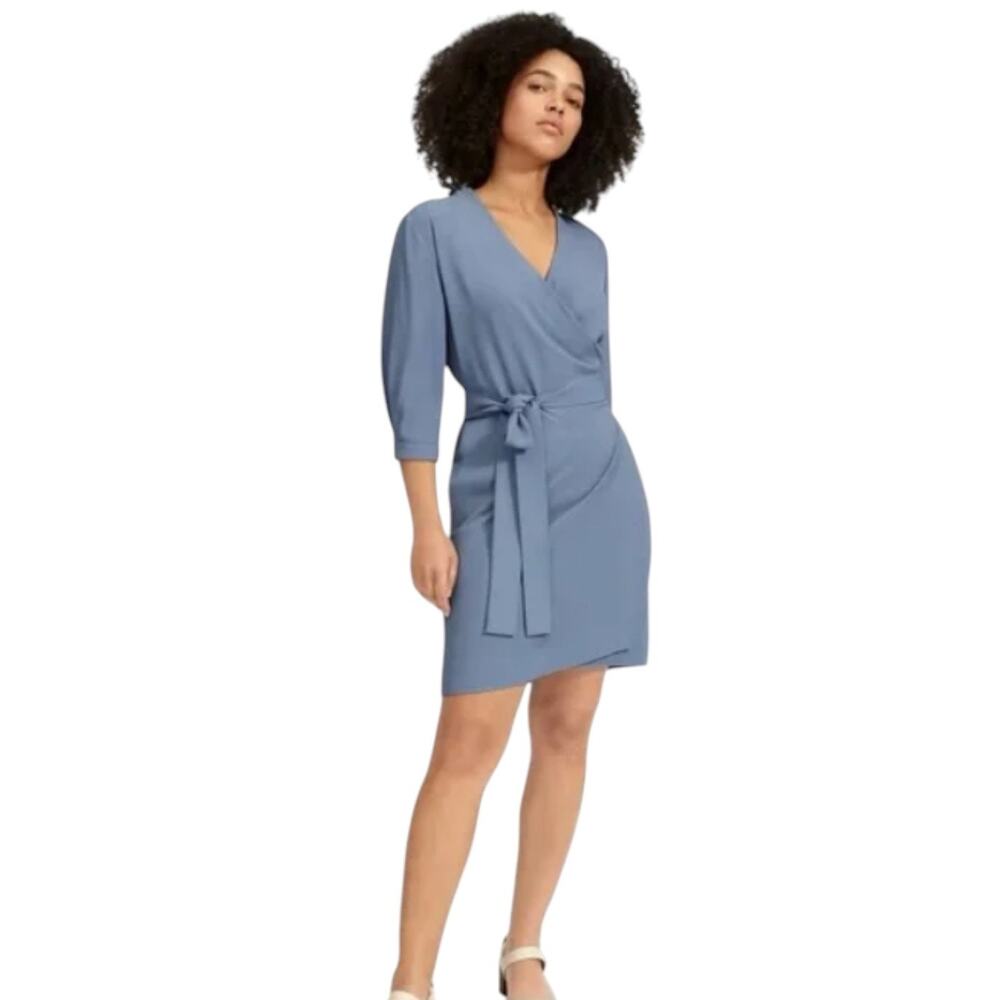 Everlane Blue The Japanese GoWeave Wrap Mini Dress